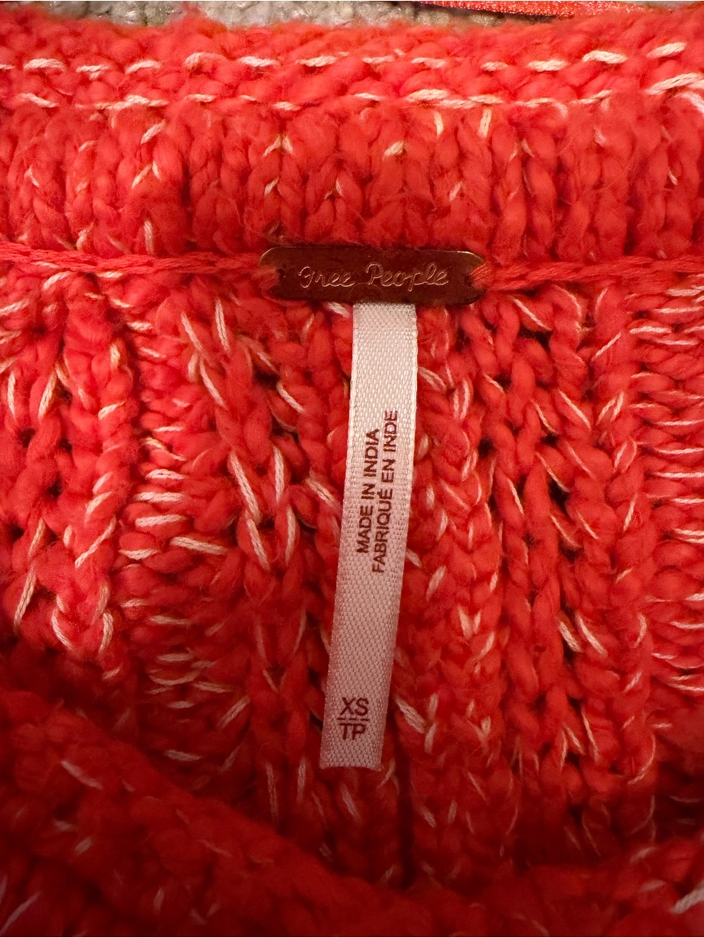 Free People Red/Orange Marled Cable Knit Sweater